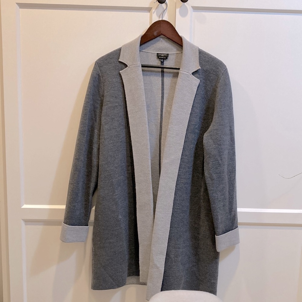 Talbots Gray Two Tone Sweater Jacket 100% Wool